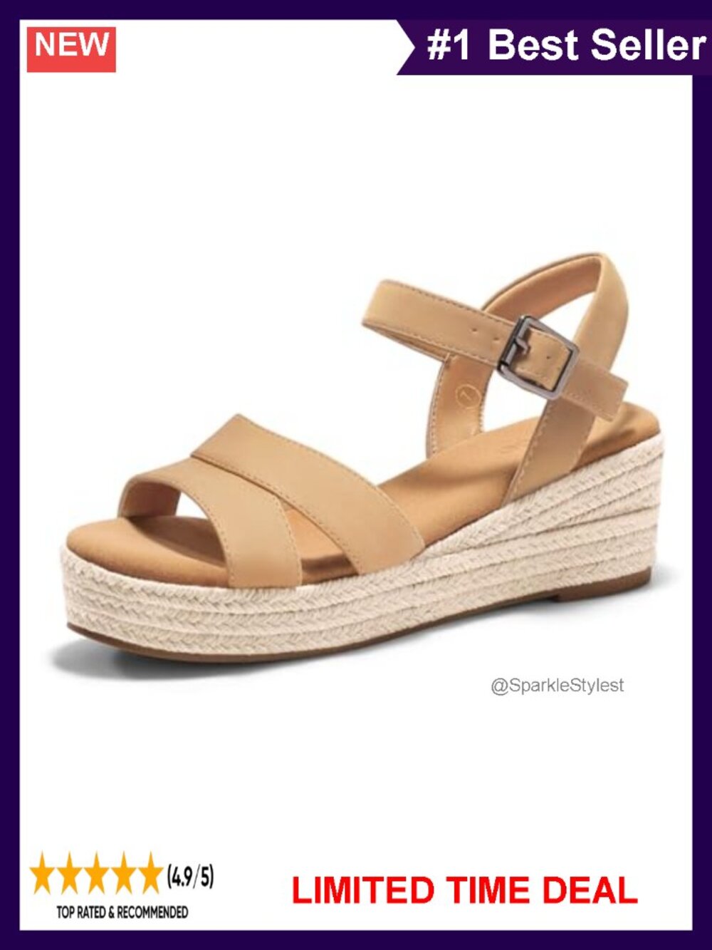 Wedge Platform Sandals Espadrille Open Toe Buckle Ankle Strap
